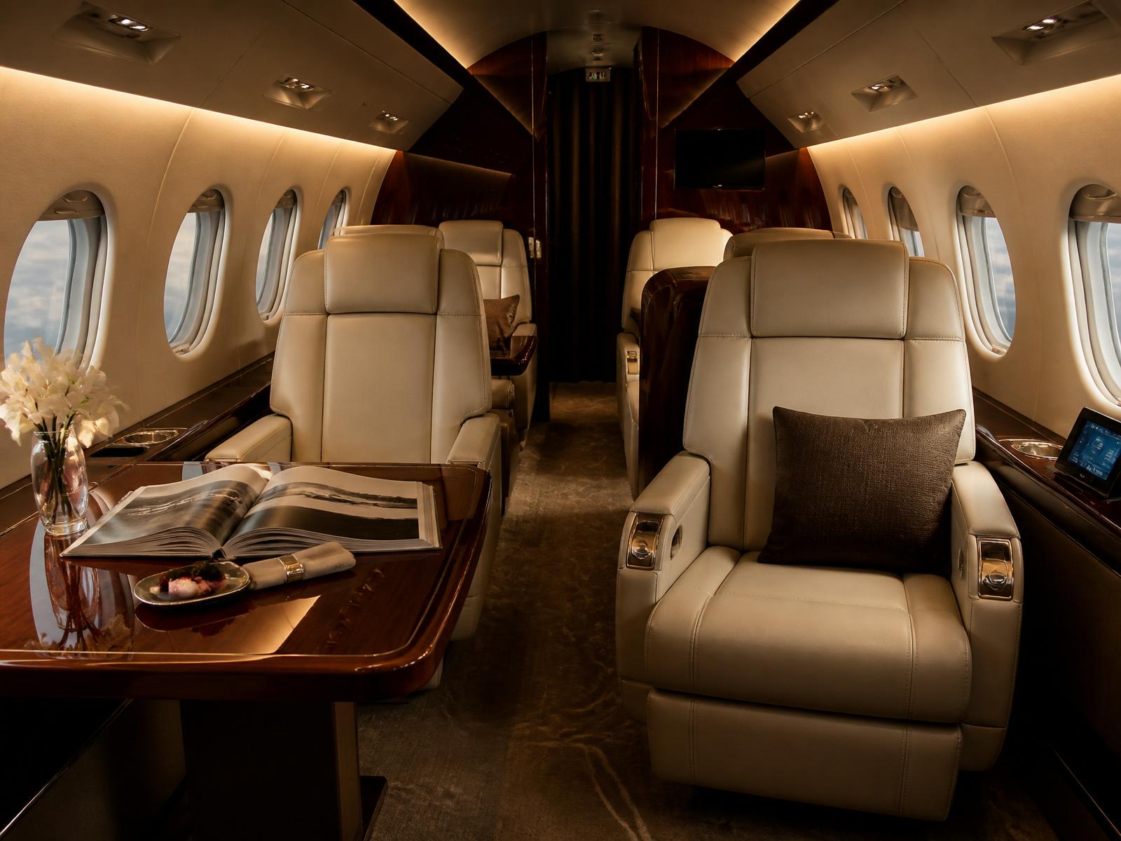 Immaculate private jet cabin