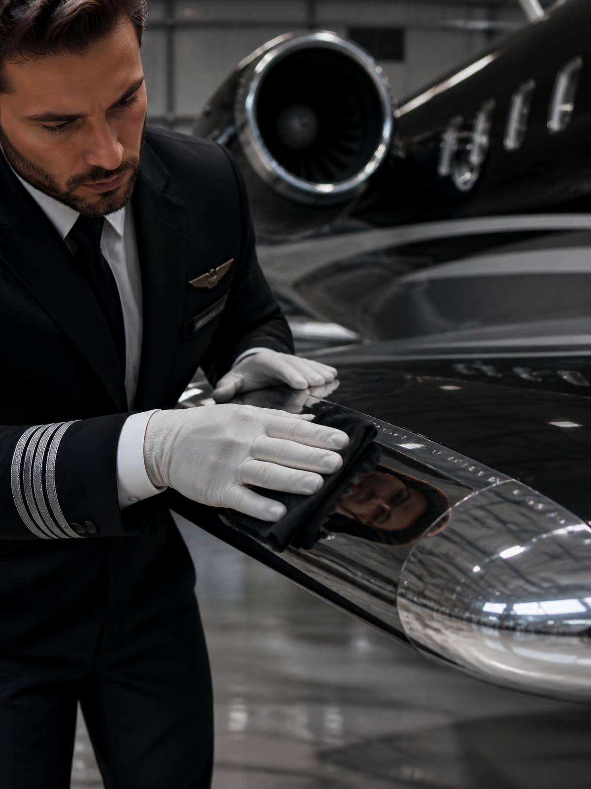 JetDet technician stewarding a private jet
